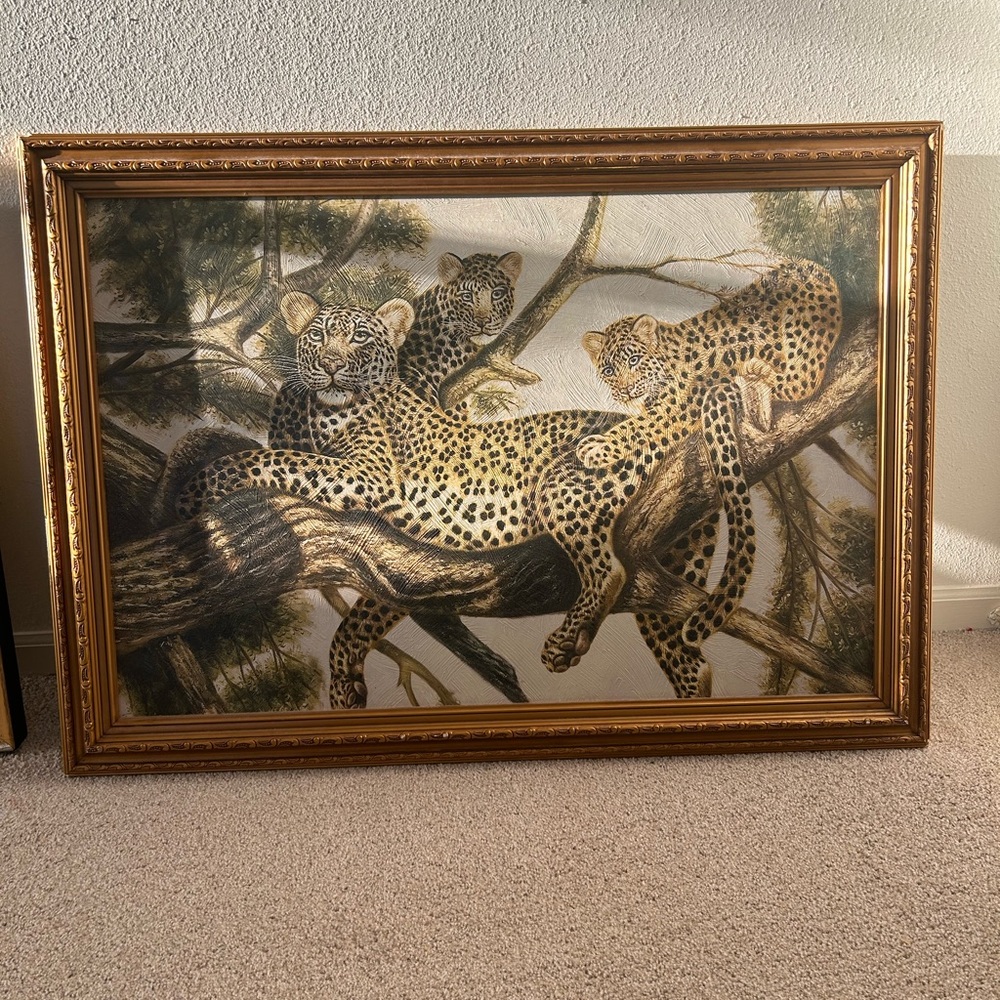 Leopard Family Wall Art in Gold Frame
